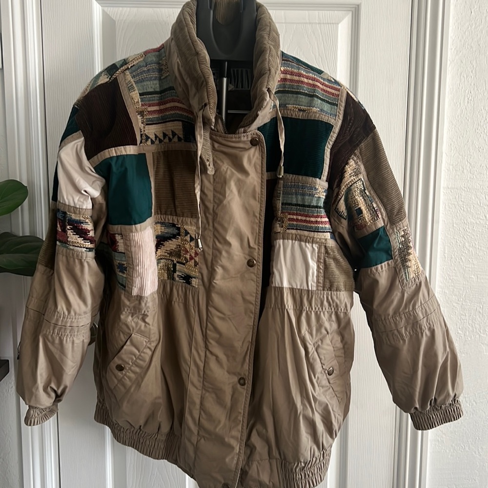 Vintage 80s 90s winter patchwork jacket 2XL